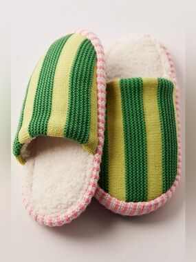 Verloop Super Stripe Slide Slippers L/XL Lime Green NWT